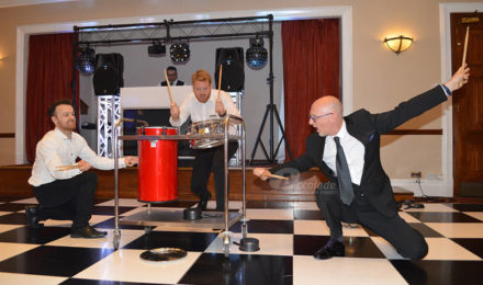 Energetic drummers at Crashing Waiters corporate event